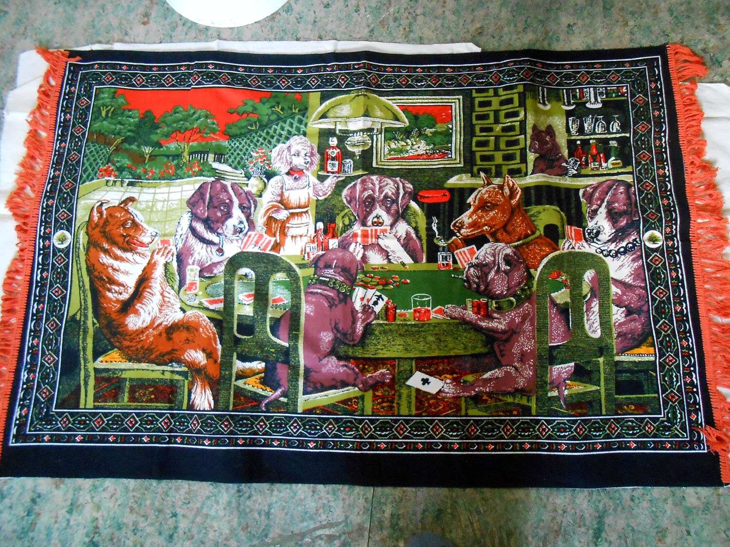 Vintage Poker Playing Dogs Area Rug Carpet Wall Hanging Fabric Etsy