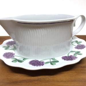 Dansk Lorraine Gravy Boat & Underplate - Fransk Collection - Purple Flowers Green Clovers