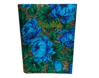 Satin Cover Photo Album Blue and Green Flower Design Small Format 12 Pages Double Sided