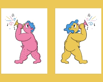 Horny A5 Art Print Pair