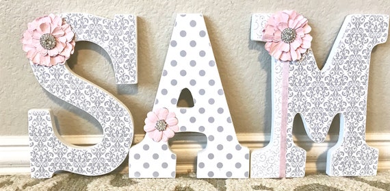 Custom Nursery Letters Wooden Letters Pink And Grey Baby Etsy