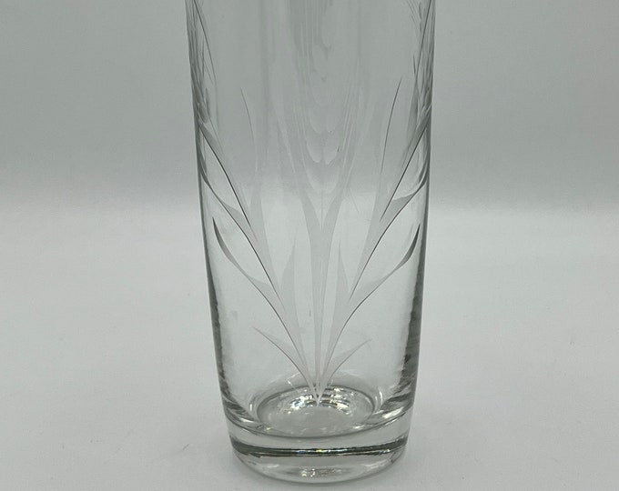 Vintage Etched Glass Cocktail Shaker With Chrome Lid Wheat Grass