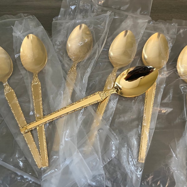 Vintage Gold Plated Teaspoons | Set of 6 | Stainless Flatware Tableware | Brand: Luxury LX1 | NOS