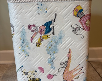 1960s Redmon Quilted Vinyl Hamper | Baby Nursery Clothes Basket | Circus Clowns