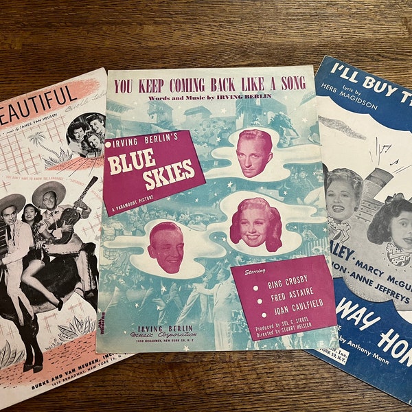 1940 Sheet Music | Set of 3 - Irving Berlin, Bob Hope, Bing Crosby, Dorothy Lamour, Andrew Sisters