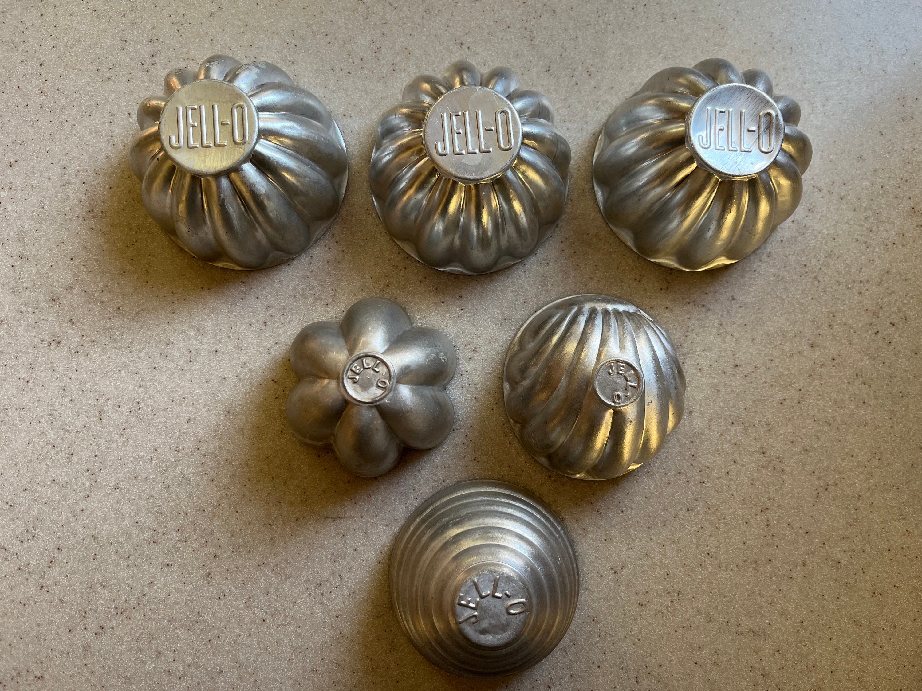 6 Ring Aluminum Molds, Tiny Cakes, Jello Molds. Mini Punch Ring Molds.  Individual Molds 