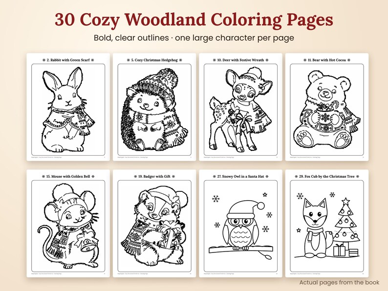 Christmas Coloring Book for Kids, Printable Woodland Animal Coloring Pages and Activity Book image 3