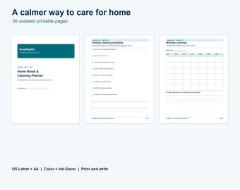 Home Reset & Cleaning Planner Printable, 30-Page Household Checklist, US Letter and A4