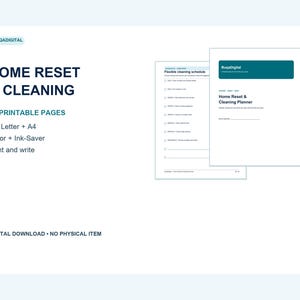 Home Reset & Cleaning Planner Printable, 30-Page Household Checklist, US Letter and A4