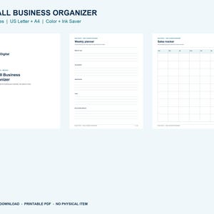 Small Business Planner Printable PDF, 32-Page Organizer, US Letter and A4