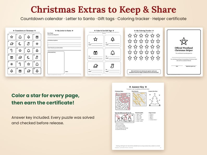 Christmas Coloring Book for Kids, Printable Woodland Animal Coloring Pages and Activity Book image 4