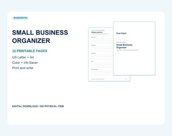 Small Business Planner Printable PDF, 32-Page Organizer, US Letter and A4