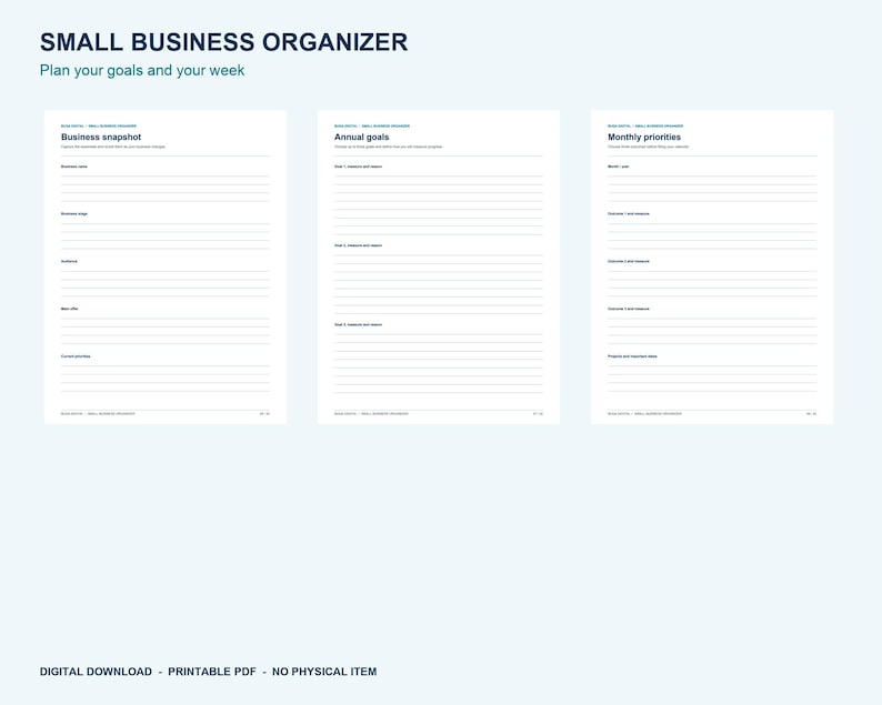 Small Business Planner Printable PDF, 32-Page Organizer, US Letter and A4 afbeelding 3
