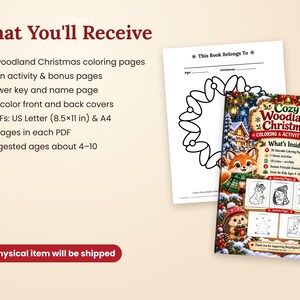 Christmas Coloring Book for Kids, Printable Woodland Animal Coloring Pages and Activity Book image 5