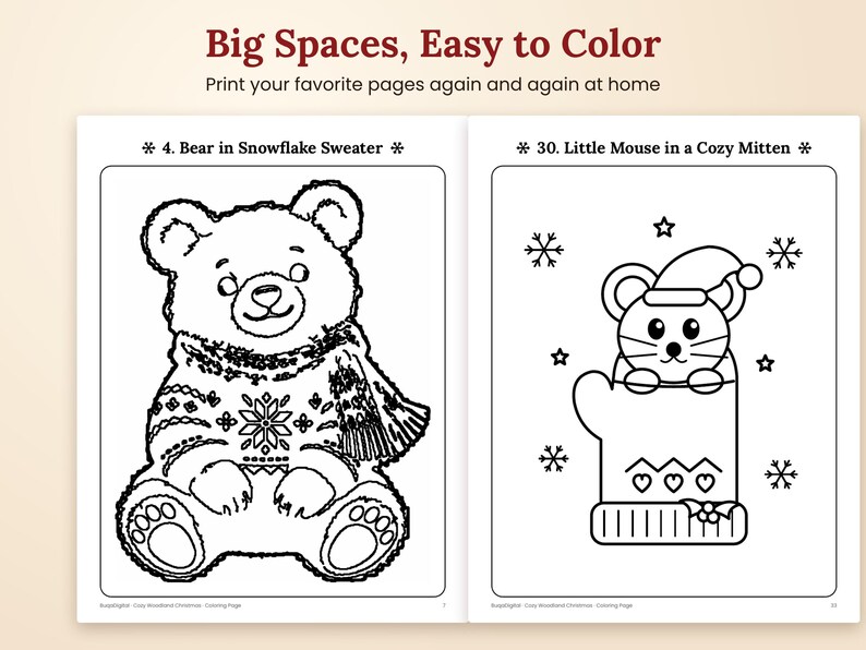 Christmas Coloring Book for Kids, Printable Woodland Animal Coloring Pages and Activity Book image 6