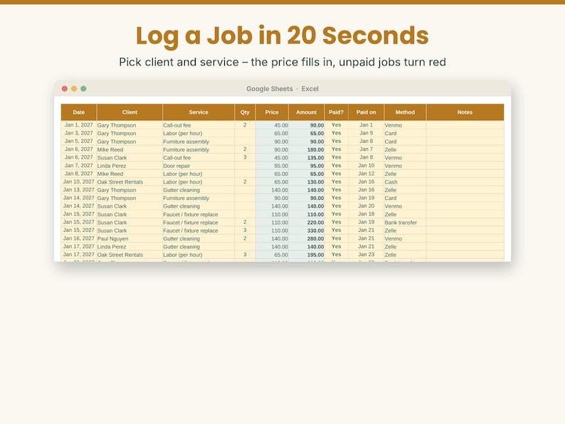 Handyman Business Tracker | Contractor Job Log, Client and Invoice ...
