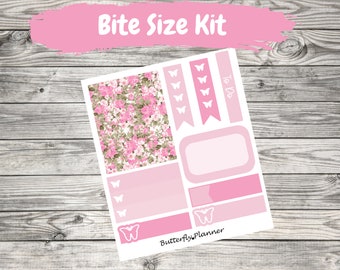 Pink Floral Bite Size Planner Sticker Kit, Mini Sticker Kit, Daily Planner Stickers