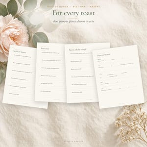 Wedding Vow Template and Writing Prompts, Fillable Vow Cards 4x6 5x7, Maid of Honor & Best Man Speech Template, Toast Worksheets image 4