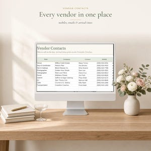Wedding Day Timeline Template, Printable Wedding Itinerary and Schedule, Vendor Contact Sheet, Excel & Google Sheets Day of Timeline image 4