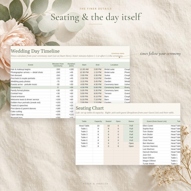 All-in-One Wedding Planner Spreadsheet, Excel & Google Sheets Template with Budget Tracker, Guest List, RSVP, Seating Chart and Checklist image 6