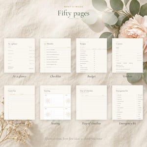 Printable Wedding Planner Binder, 50 Page Fillable PDF Wedding Planning Book with Checklist, Budget and Guest List, US Letter & A4 image 2