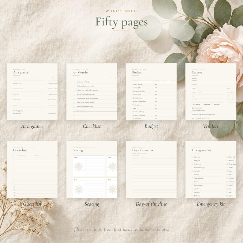 Printable Wedding Planner Binder, 50 Page Fillable PDF Wedding Planning Book with Checklist, Budget and Guest List, US Letter & A4 image 2