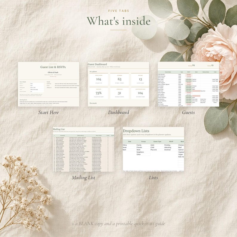 Wedding Guest List Template and RSVP Tracker, Guest List Spreadsheet for Excel & Google Sheets, Invitation, Address and Meal Tracker image 5