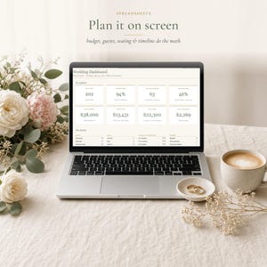 Pakket voor het plannen van een bruiloft: complete spreadsheet en printbare map voor de bruiloftsplanning, inclusief budget, gastenlijst, tafelindeling, tijdschema en geloften. afbeelding 3