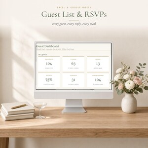 Wedding Guest List Template and RSVP Tracker, Guest List Spreadsheet for Excel & Google Sheets, Invitation, Address and Meal Tracker image 1
