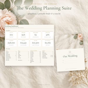 Wedding Planner Bundle, Complete Wedding Planning Spreadsheet and Printable Binder Set, Budget, Guest List, Seating Chart, Timeline, Vows