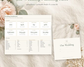 Wedding Planner Bundle, Complete Wedding Planning Spreadsheet and Printable Binder Set, Budget, Guest List, Seating Chart, Timeline, Vows
