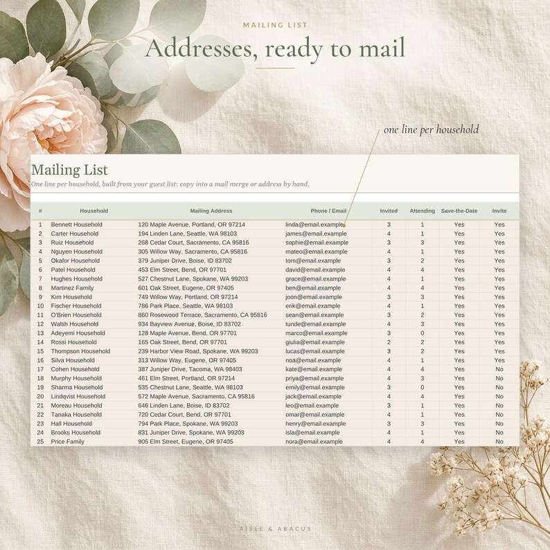 Wedding Guest List Template and RSVP Tracker, Guest List Spreadsheet for Excel & Google Sheets, Invitation, Address and Meal Tracker image 4