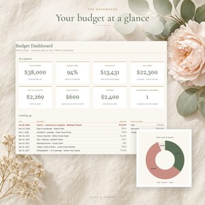 Spreadsheet en sjabloon voor een trouwbudget in Excel en Google Sheets, budgettracker voor bruiloften, onkosten- en betalingsplanner, kostenberekening afbeelding 2