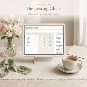 Wedding Seating Chart Template, Table Seating Plan Spreadsheet for Excel & Google Sheets, Alphabetical Escort Card List, Table Planner image 1