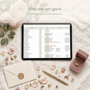 Wedding Guest List Template and RSVP Tracker, Guest List Spreadsheet for Excel & Google Sheets, Invitation, Address and Meal Tracker image 3