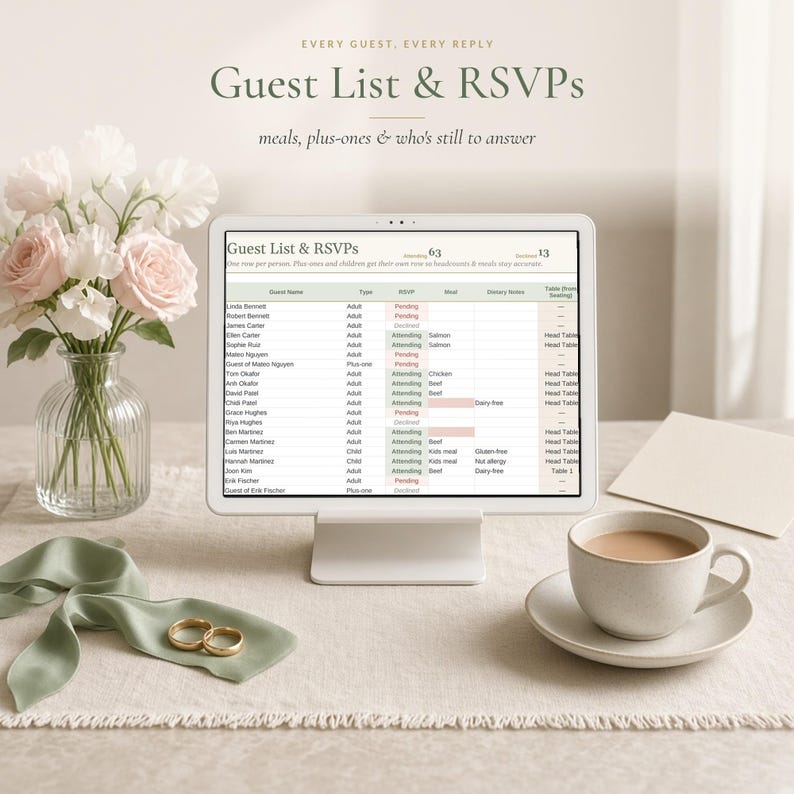 All-in-One Wedding Planner Spreadsheet, Excel & Google Sheets Template with Budget Tracker, Guest List, RSVP, Seating Chart and Checklist image 4