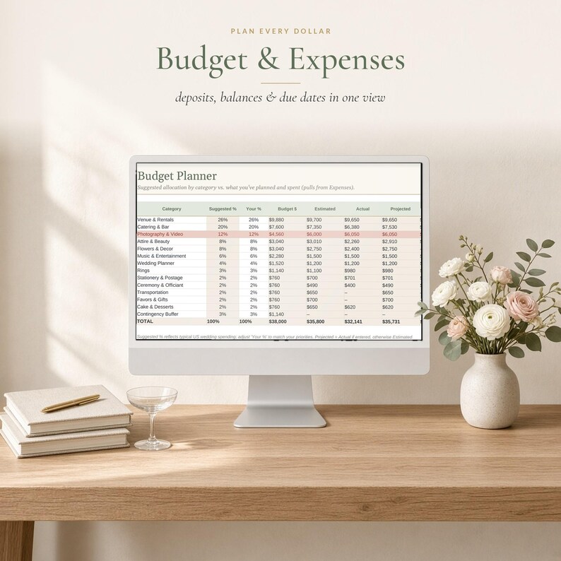 All-in-One Wedding Planner Spreadsheet, Excel & Google Sheets Template with Budget Tracker, Guest List, RSVP, Seating Chart and Checklist image 3