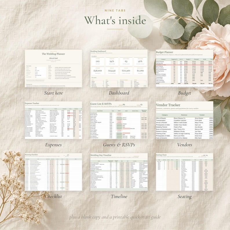 All-in-One Wedding Planner Spreadsheet, Excel & Google Sheets Template with Budget Tracker, Guest List, RSVP, Seating Chart and Checklist image 7