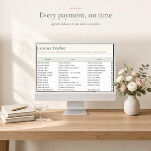 Spreadsheet en sjabloon voor een trouwbudget in Excel en Google Sheets, budgettracker voor bruiloften, onkosten- en betalingsplanner, kostenberekening afbeelding 4