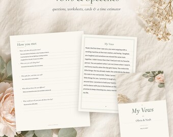 Wedding Vow Template and Writing Prompts, Fillable Vow Cards 4x6 5x7, Maid of Honor & Best Man Speech Template, Toast Worksheets