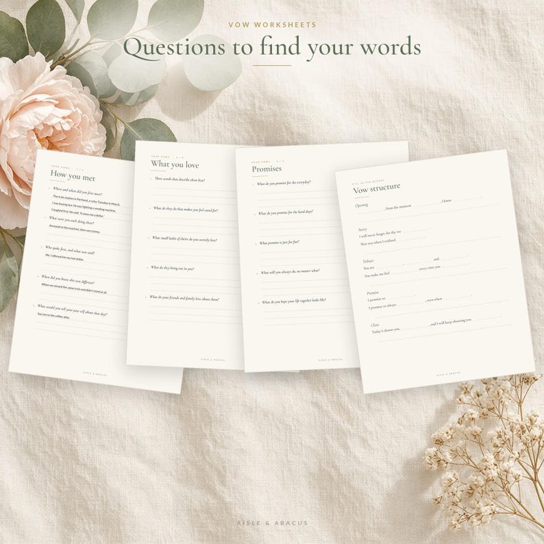 Wedding Vow Template and Writing Prompts, Fillable Vow Cards 4x6 5x7, Maid of Honor & Best Man Speech Template, Toast Worksheets image 3