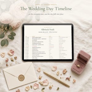 Wedding Day Timeline Template, Printable Wedding Itinerary and Schedule, Vendor Contact Sheet, Excel & Google Sheets Day of Timeline image 1