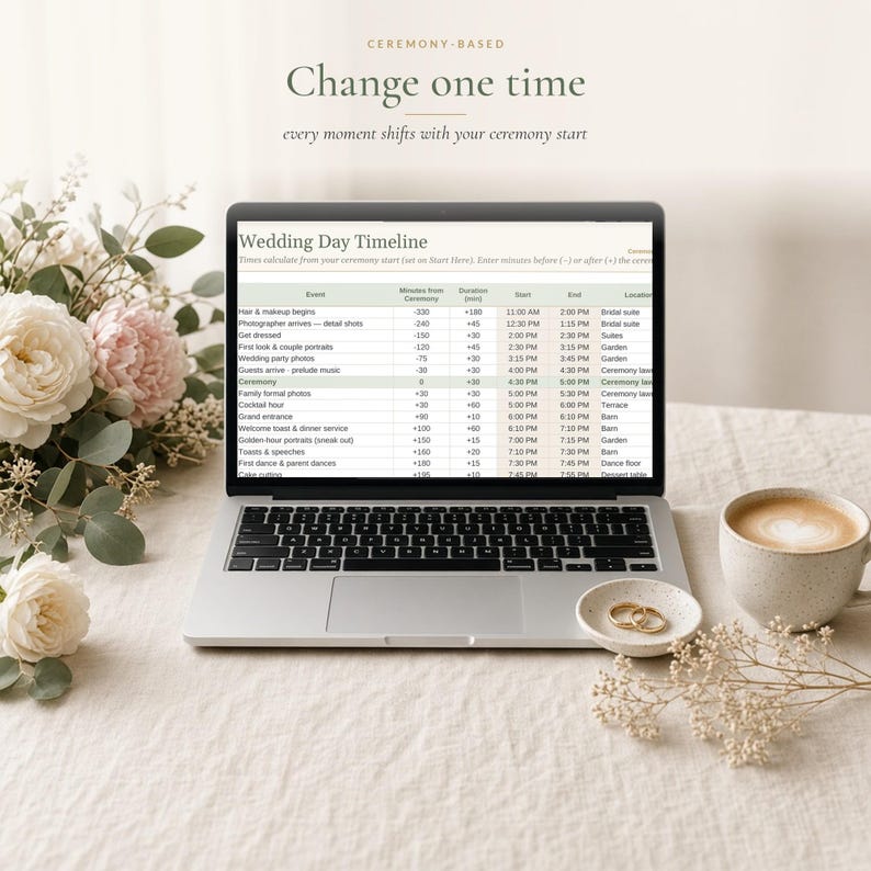 Wedding Day Timeline Template, Printable Wedding Itinerary and Schedule, Vendor Contact Sheet, Excel & Google Sheets Day of Timeline image 3