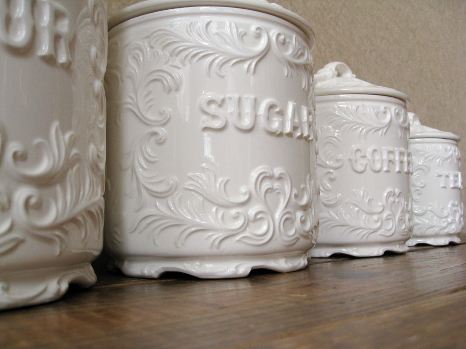 Vintage canister set Antique white with ornate details Etsy