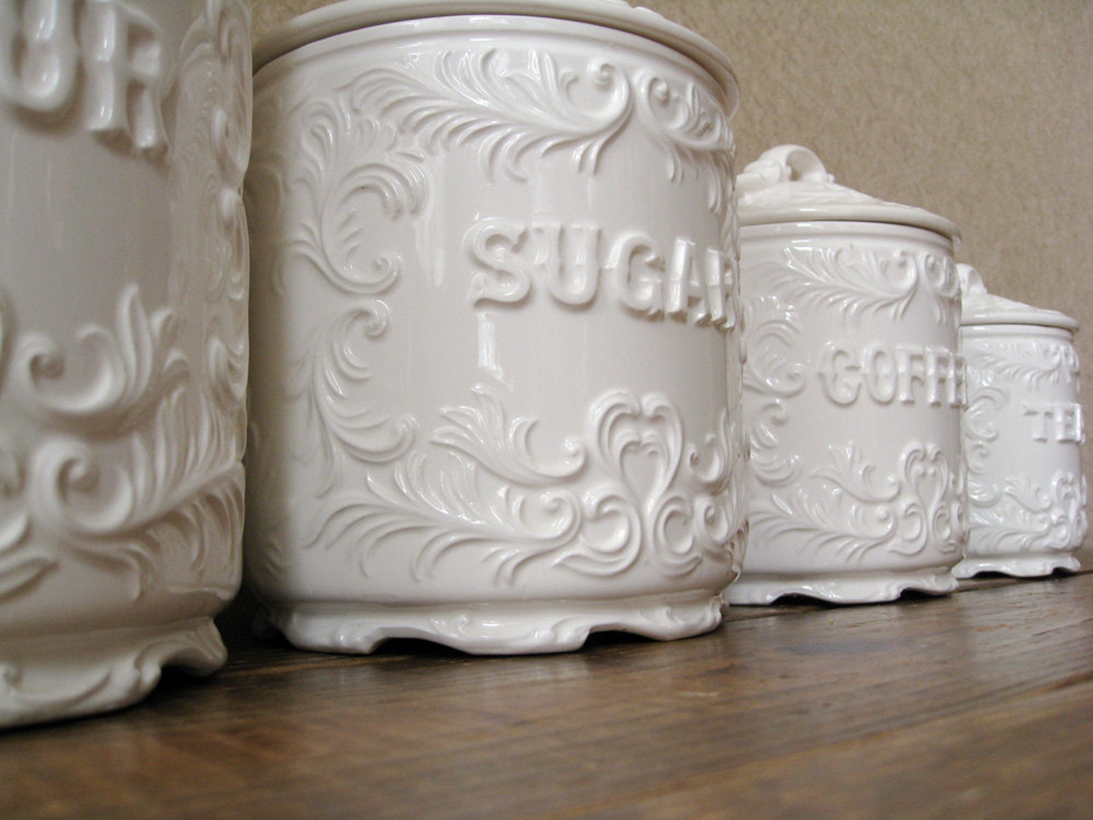 Vintage Canister Set Antique White With Ornate Details Etsy