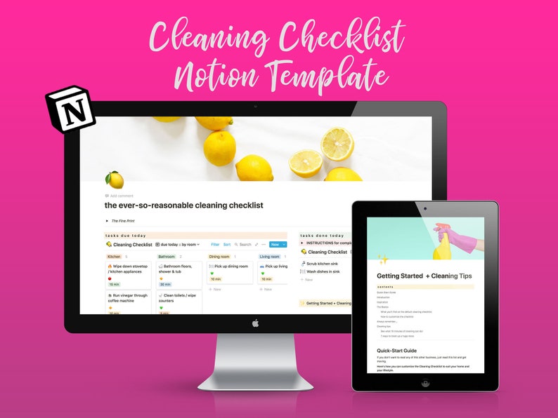 Cleaning Checklist Notion Template Instant Download, Simple Cleaning Checklist, Notion Chore Chart, Notion Cleaning Schedule image 1