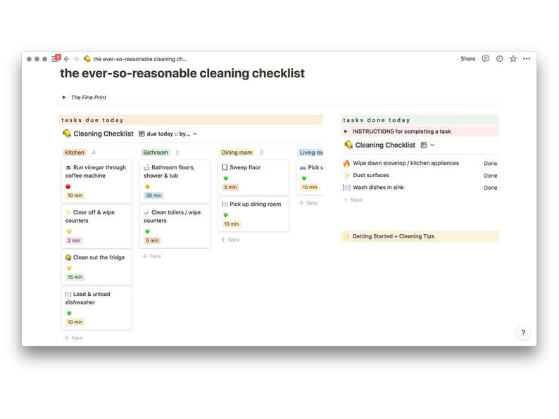 Cleaning Checklist Notion Template Instant Download, Simple Cleaning Checklist, Notion Chore Chart, Notion Cleaning Schedule image 4
