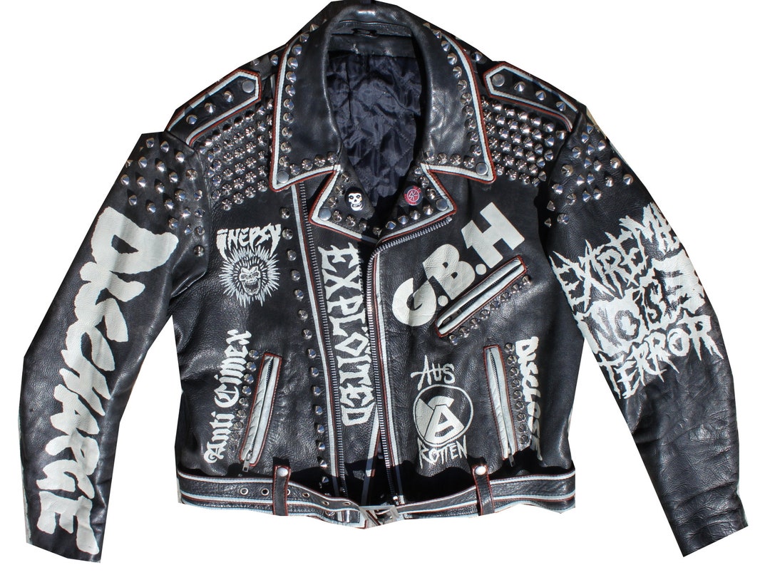 Studded Punk Leather Jacket - Medium 42 - Crust D Beat Doom