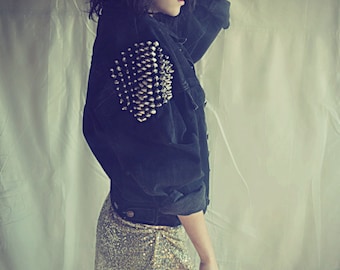 Chaqueta vaquera negra con tachuelas Levi's (talla grande o unisex) - Grunge Punk