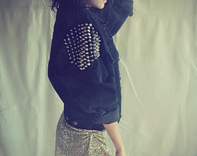 Studded Black Levi's Denim Jacket - Oversize  or Unisex - Grunge Punk
